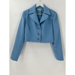 Hannah Hardy Vintage Blazer Womens 8 Medium Blue Cropped Single Breasted Career